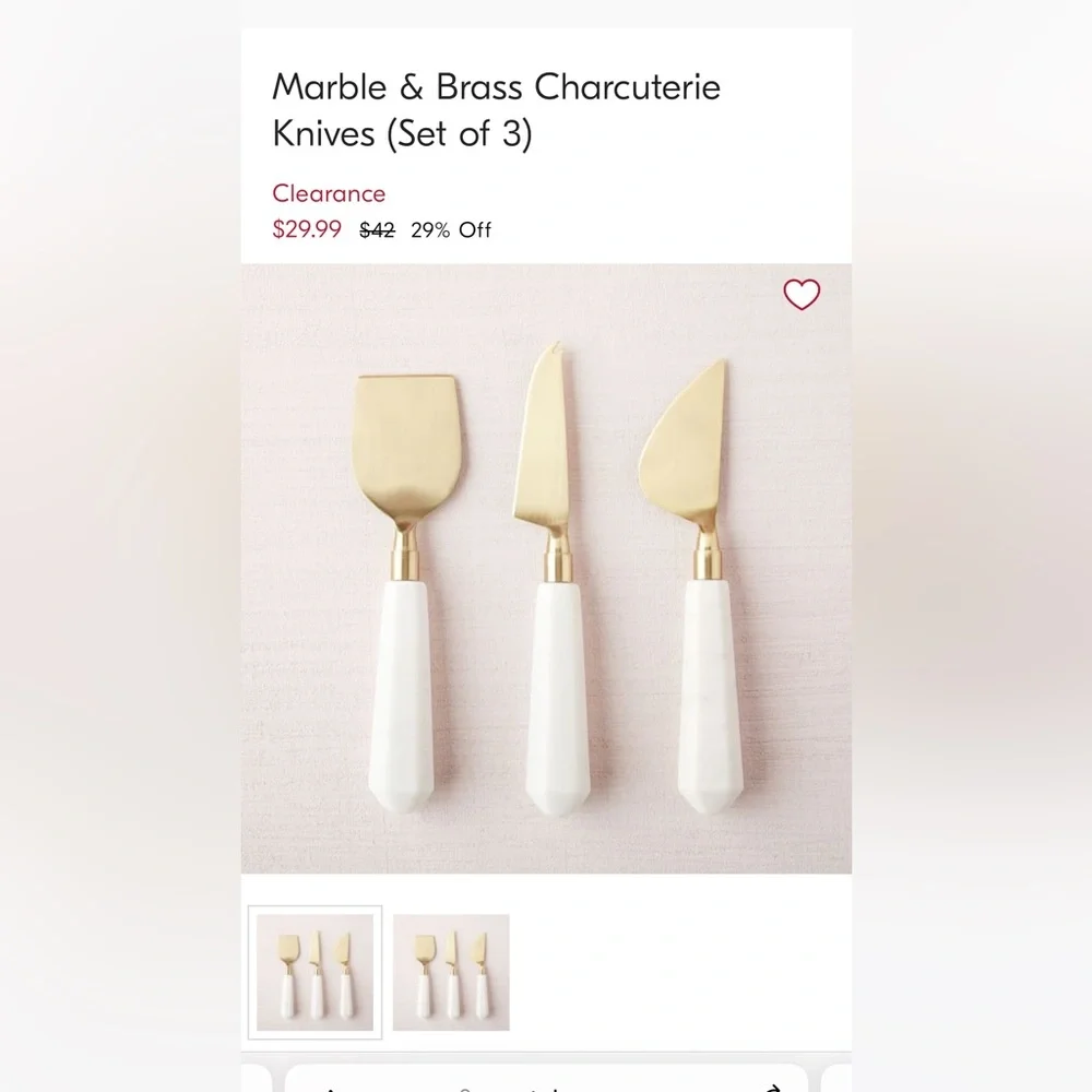 West Elm Marble & Brass Cheese Knives (set of 3)